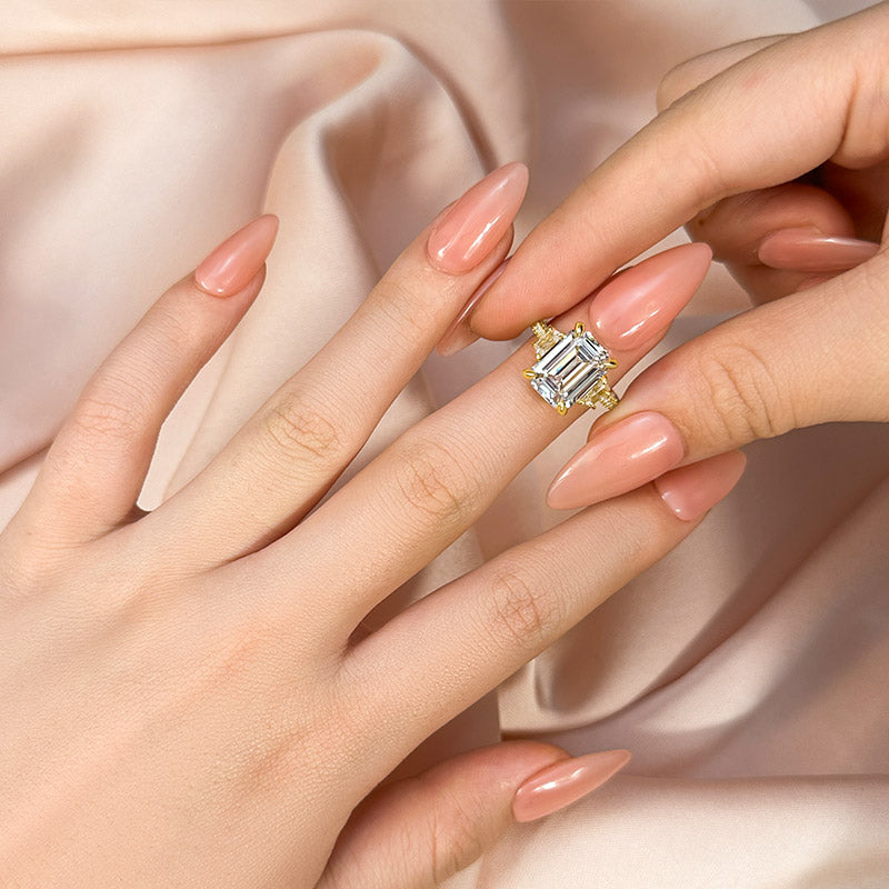 Maxine Stunning Emerald Cut Three Stone Engagement Ring In Sterling Silver