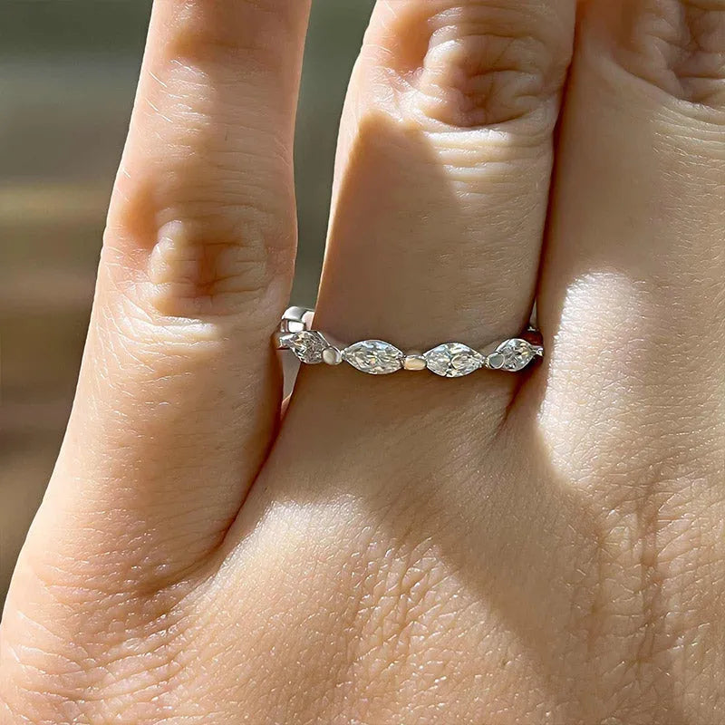 Elegant Marquise Cut Full Wedding Band In Sterling Silver