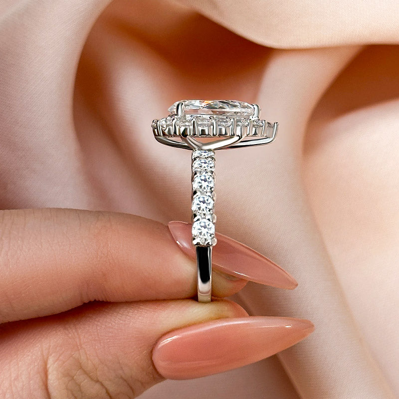 Ahabobo Classic Halo Pear Cut Engagement Ring In Sterling Silver