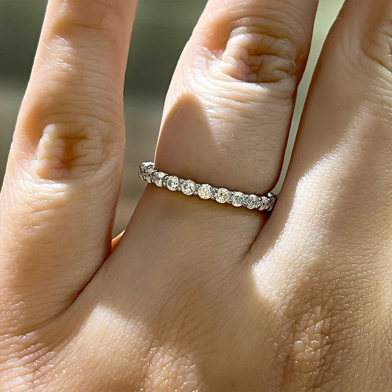 Elegant Round Cut Half Eternity Wedding Band In Sterling Silver