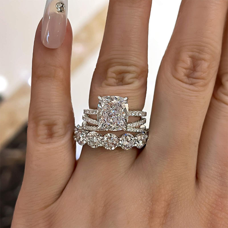 Luxurious Cushion Cut 3PC Wedding Ring Set In Sterling Silver