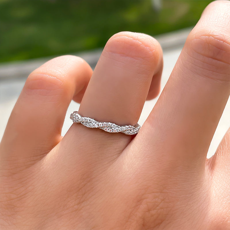 Elegant Pave Twist Eternity Wedding Band for Women In Sterling Silver