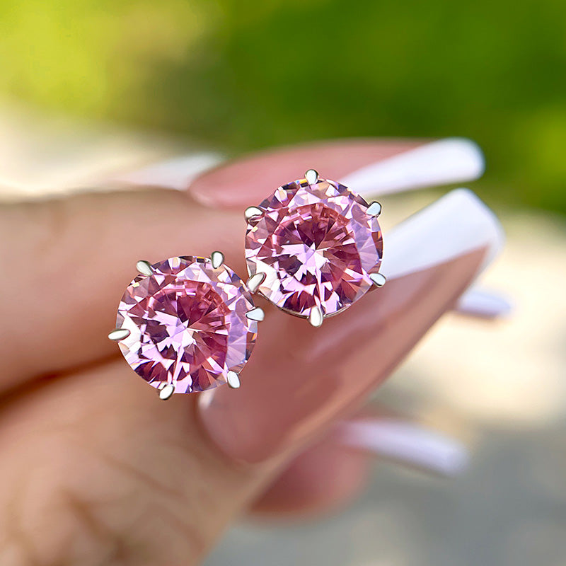 1.0 Carat Round Cut Pink Sapphire Stud Earrings In Sterling Silver