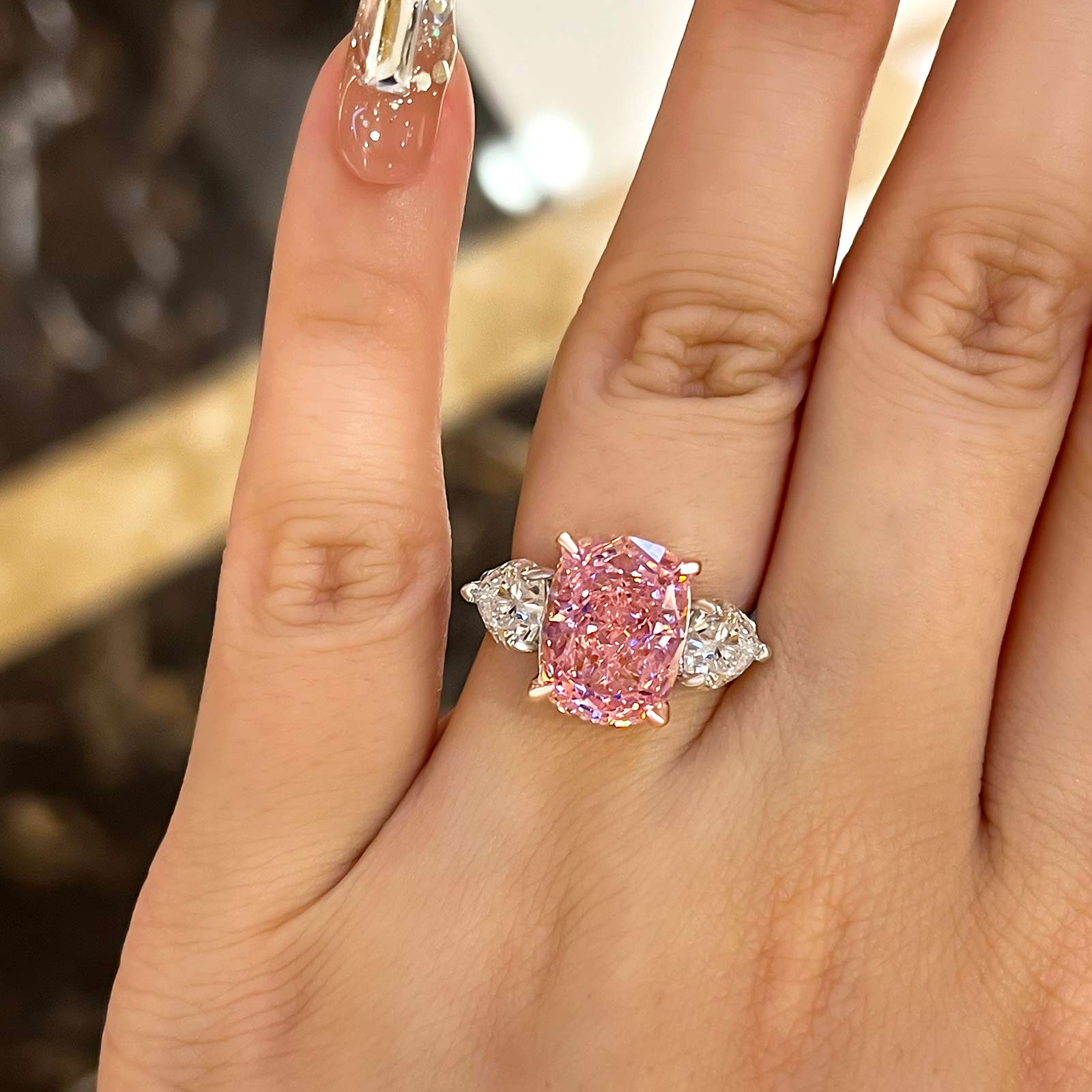 Elegant Cushion Cut Three Stone Pink Sapphire Engagement Ring In Sterling Silver