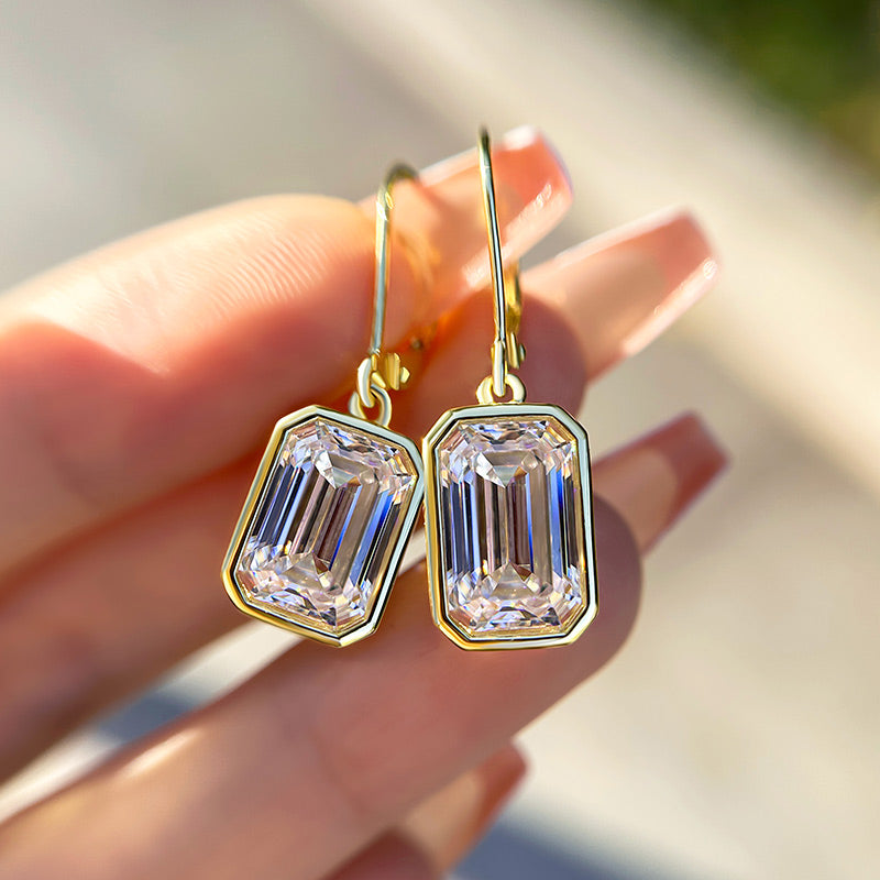 5.5Ct Special Yellow Gold Bezel Emerald Cut Women's Earrings In Sterling Silver