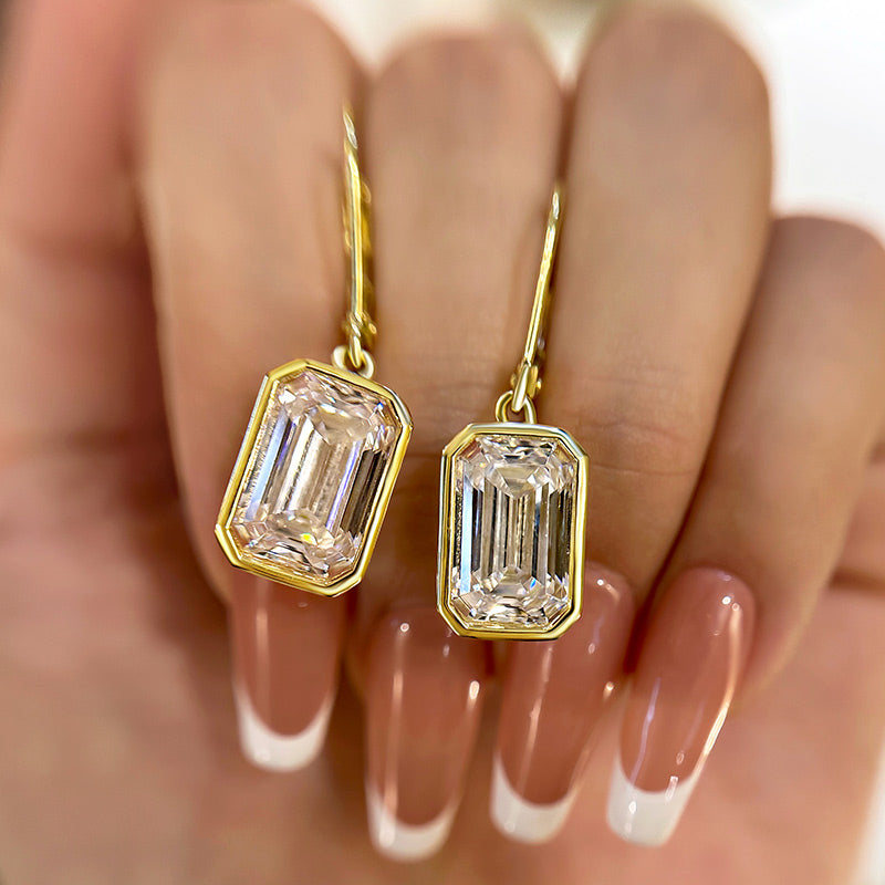 5.5Ct Special Yellow Gold Bezel Emerald Cut Women's Earrings In Sterling Silver