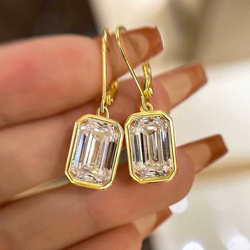 5.5Ct Special Yellow Gold Bezel Emerald Cut Women's Earrings In Sterling Silver