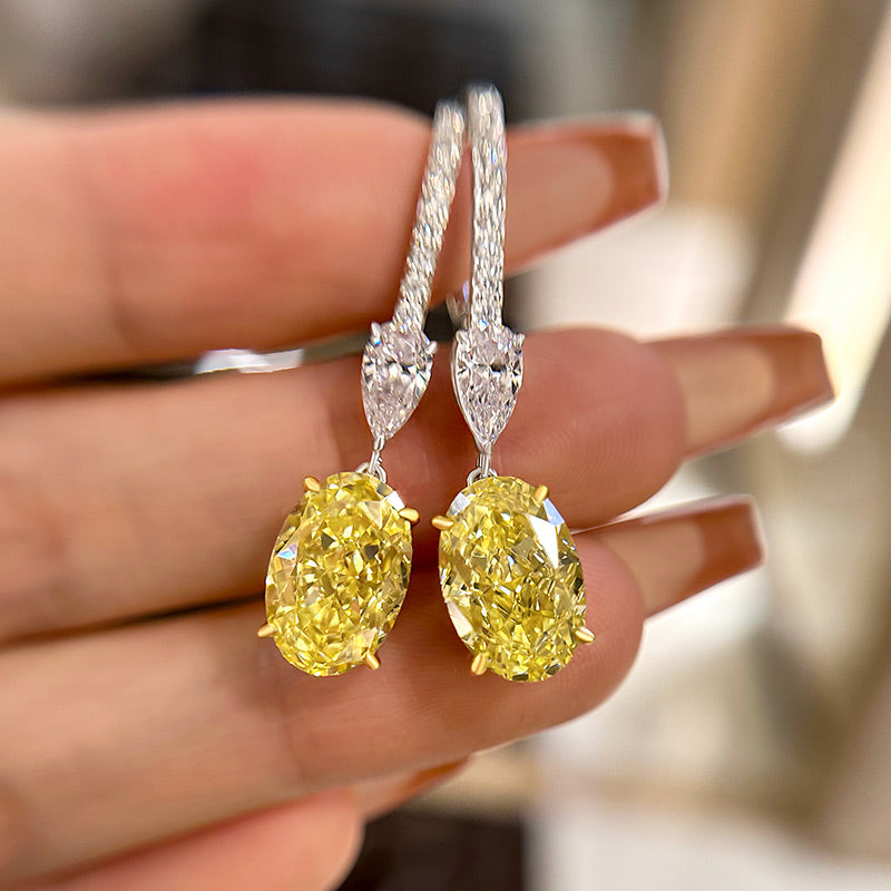 3.5Ct Luxury Two-tone Oval Cut Yellow Sapphire Earrings for Women In Sterling Silver