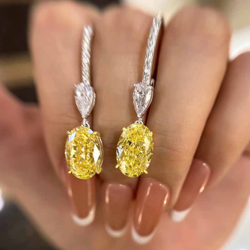 3.5Ct Luxury Two-tone Oval Cut Yellow Sapphire Earrings for Women In Sterling Silver