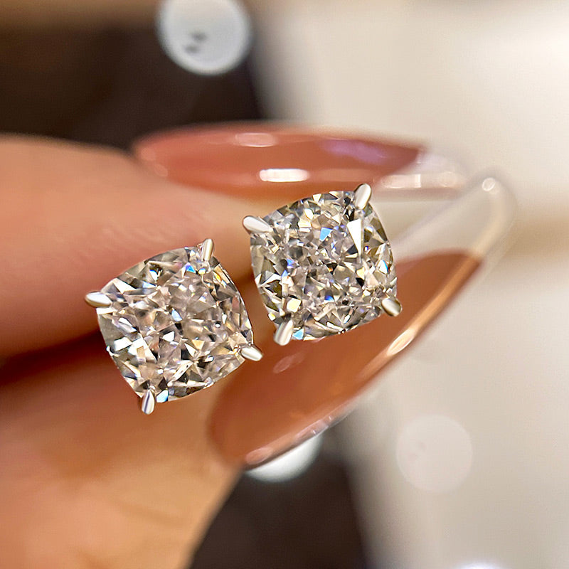 1.5 Carat Cushion Cut Sterling Silver Women's Stud Earrings