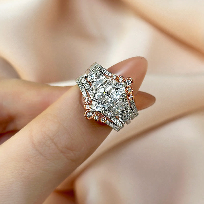 Maxine Vintage Marquise Cut Wedding Ring Set With Insert Wedding Band
