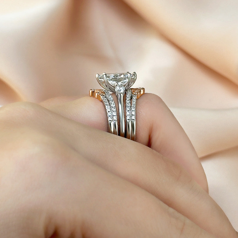 Maxine Vintage Marquise Cut Wedding Ring Set With Insert Wedding Band