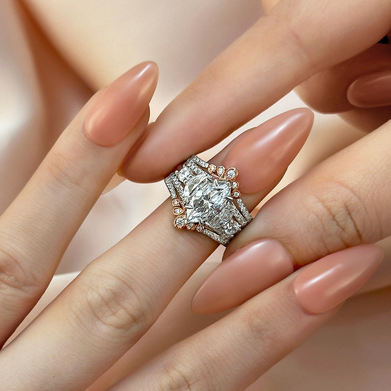 Maxine Vintage Marquise Cut Wedding Ring Set With Insert Wedding Band