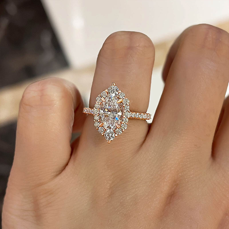 Unique Design Halo Oval Cut Sona Simulated Diamond Engagement Ring In Sterling Silver