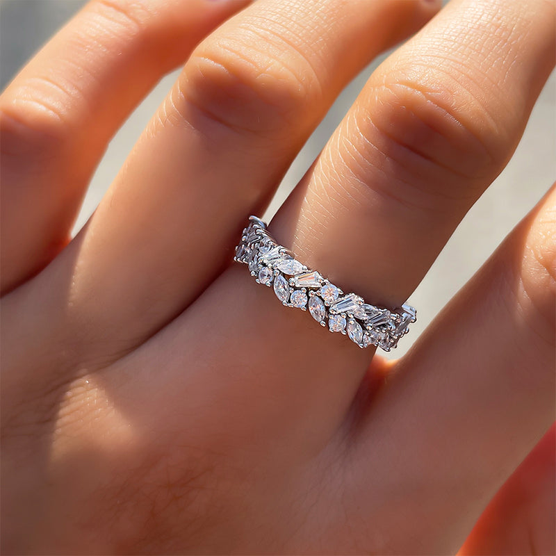 Elegant Anniversary Sona Simulated Diamond Wedding Band In Sterling Silver