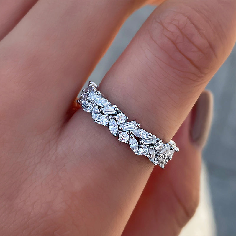 Elegant Anniversary Sona Simulated Diamond Wedding Band In Sterling Silver
