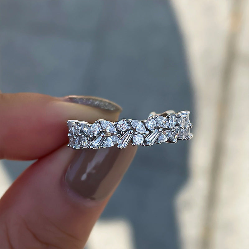 Elegant Anniversary Sona Simulated Diamond Wedding Band In Sterling Silver