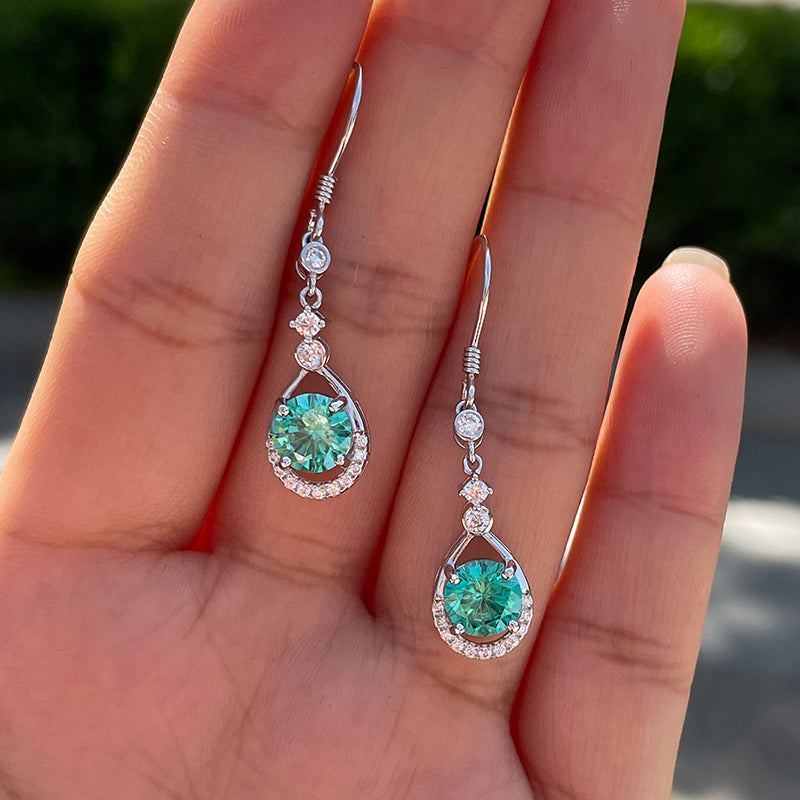 1.0Ct Stunning Round Cut Paraiba Tourmaline Drop Earrings In Sterling Silver