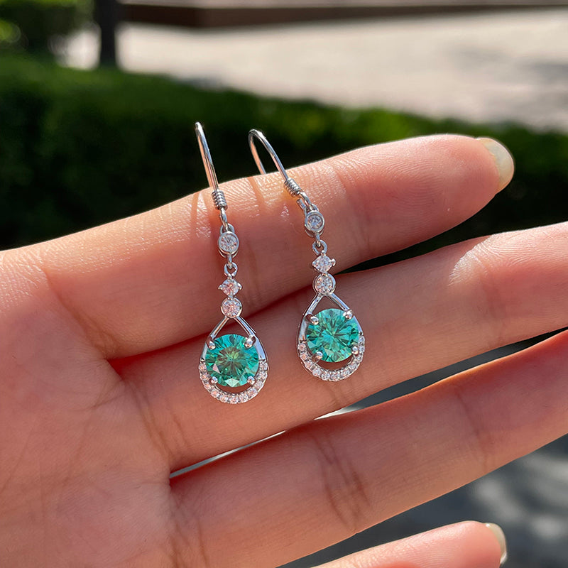 1.0Ct Stunning Round Cut Paraiba Tourmaline Drop Earrings In Sterling Silver