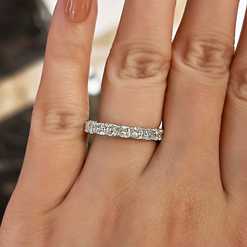 Stunning Cushion Cut Women's Wedding Band In Sterling Silver