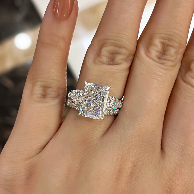 Honorable Radiant Cut & Heart Cut Wedding Set For Women In Sterling Silver