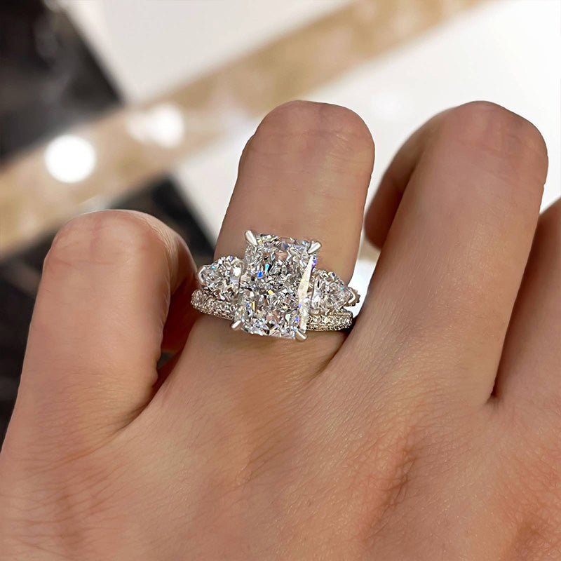 Honorable Radiant Cut & Heart Cut Wedding Set For Women In Sterling Silver