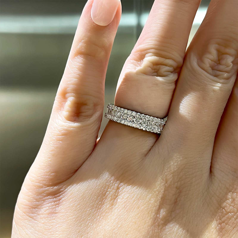 Sparkle 3 Row Design Round Cut Women's Wedding Band In Sterling Silver