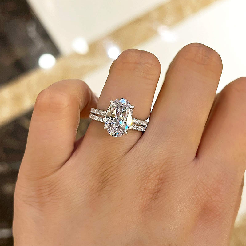 4.0Ct Classic Created White Sapphire Oval Cut Wedding Ring Set
