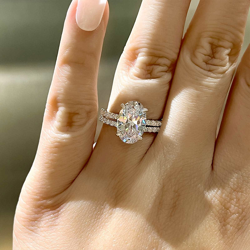 4.0Ct Classic Created White Sapphire Oval Cut Wedding Ring Set