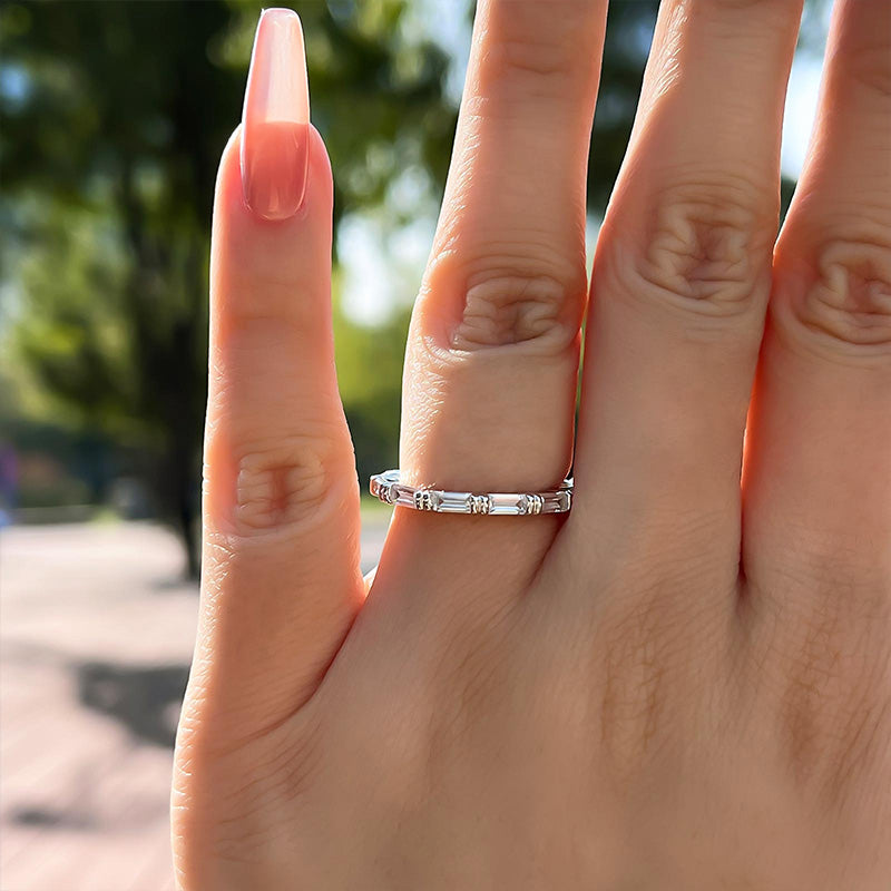 Fashion Emerald Cut Diamond Women's Wedding Band In Sterling Silver