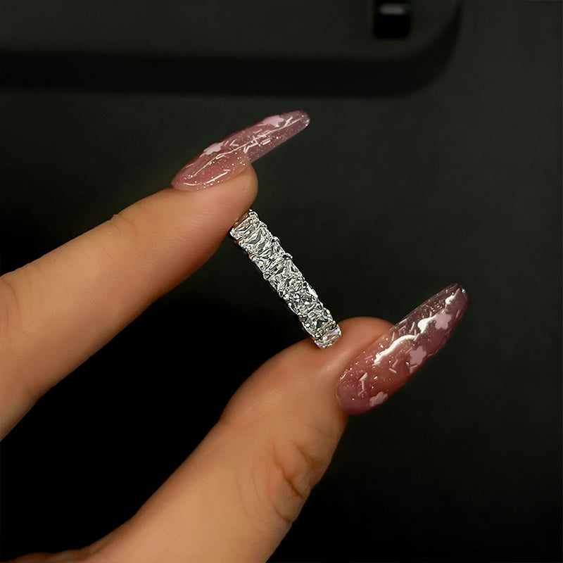 Unique Cushion & Radiant Cut Women's Wedding Band In Sterling Silver