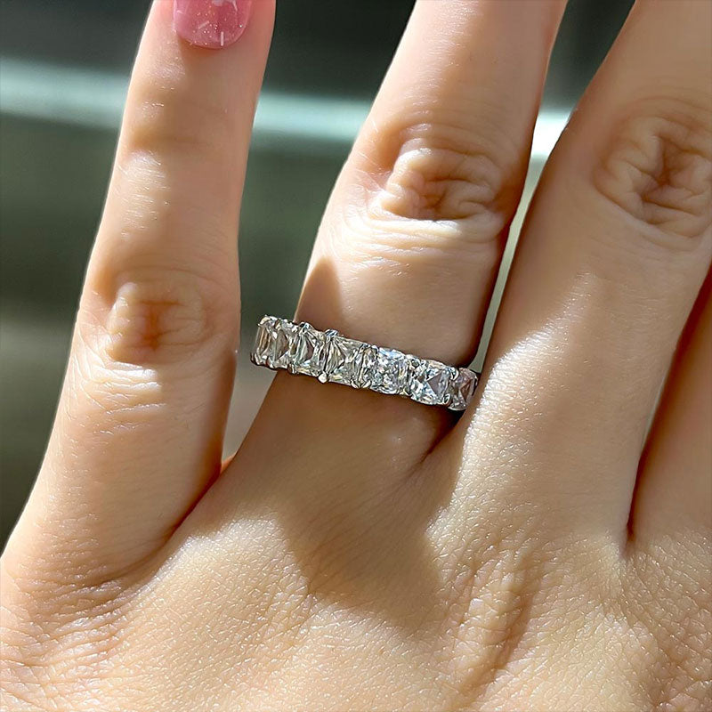 Unique Cushion & Radiant Cut Women's Wedding Band In Sterling Silver