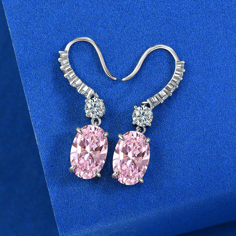 2.0Ct Created Pink Sapphire Oval Cut Women's Drop Earrings In Sterling Silver