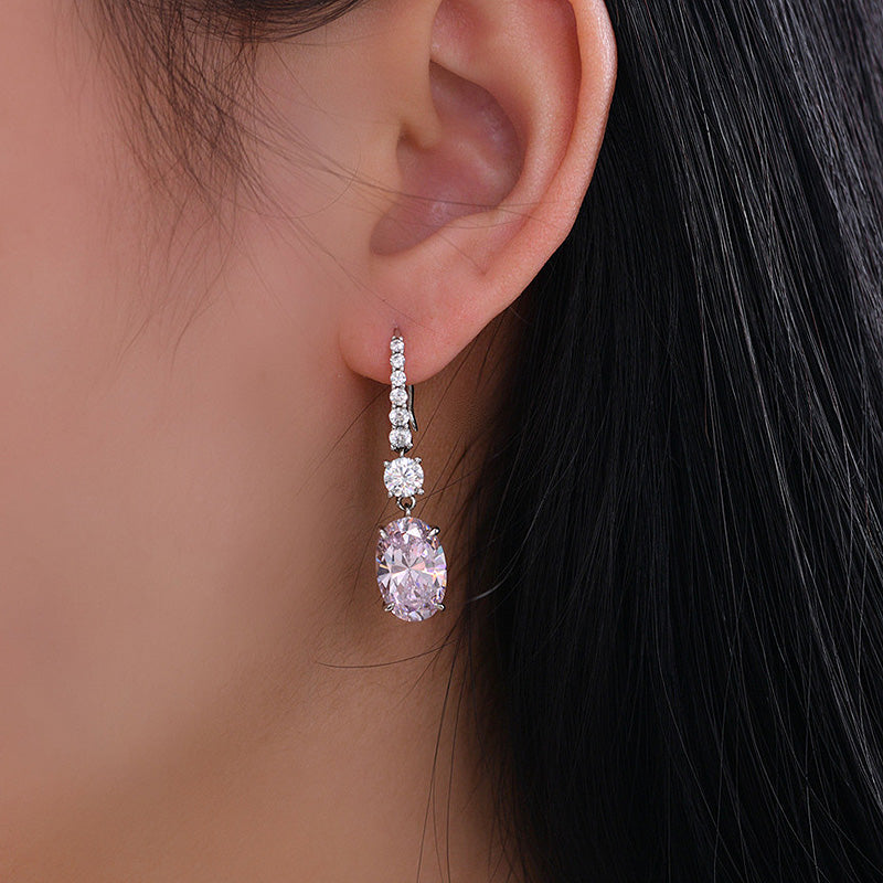 2.0Ct Created Pink Sapphire Oval Cut Women's Drop Earrings In Sterling Silver