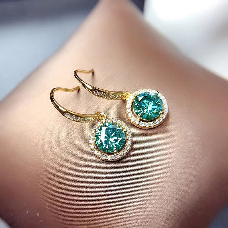 1.0Ct Stunning Yellow Gold Halo Round Cut Paraiba Tourmaline Drop Earrings In Sterling Silver