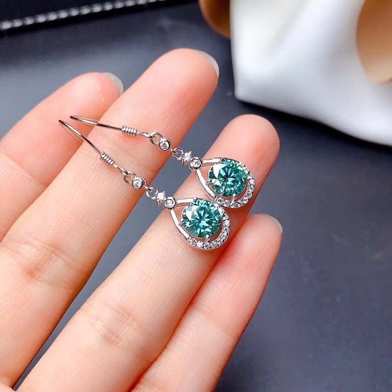 1.0Ct Stunning Round Cut Paraiba Tourmaline Drop Earrings In Sterling Silver