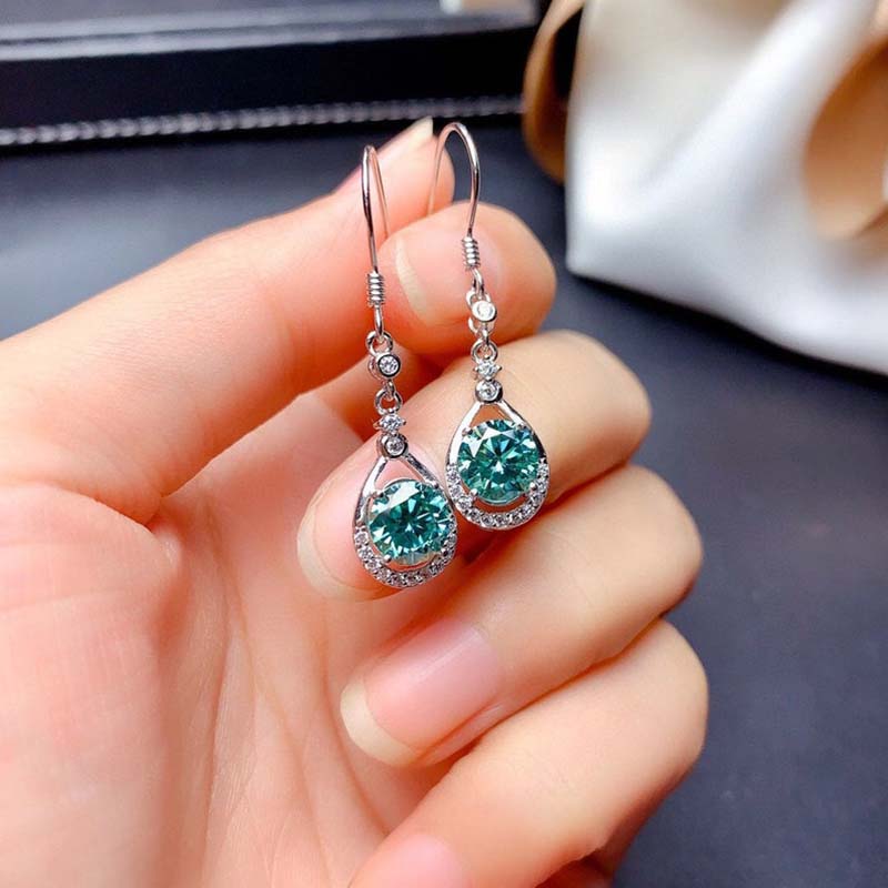 1.0Ct Stunning Round Cut Paraiba Tourmaline Drop Earrings In Sterling Silver