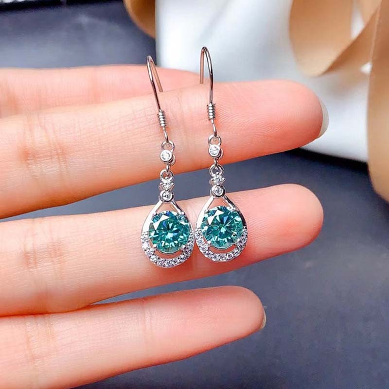 1.0Ct Stunning Round Cut Paraiba Tourmaline Drop Earrings In Sterling Silver
