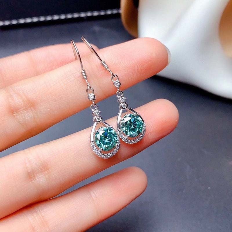 1.0Ct Stunning Round Cut Paraiba Tourmaline Drop Earrings In Sterling Silver