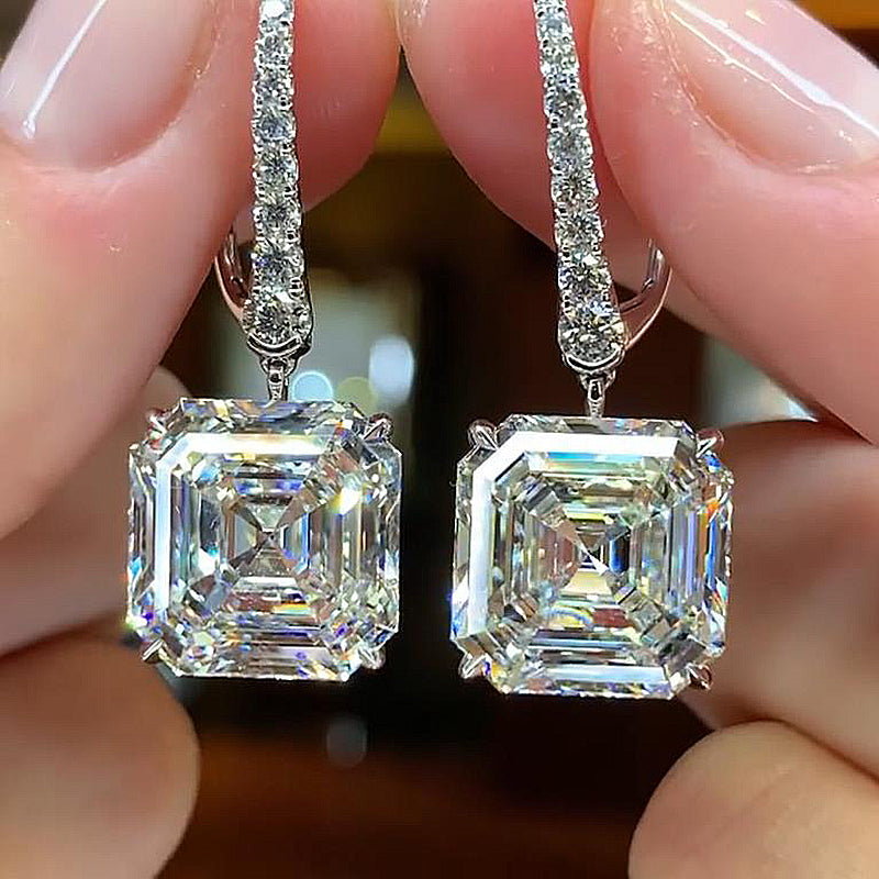 8.0Ct Elegant Asscher Cut Women's Earrings In Sterling Silver