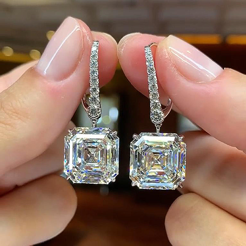 8.0Ct Elegant Asscher Cut Women's Earrings In Sterling Silver