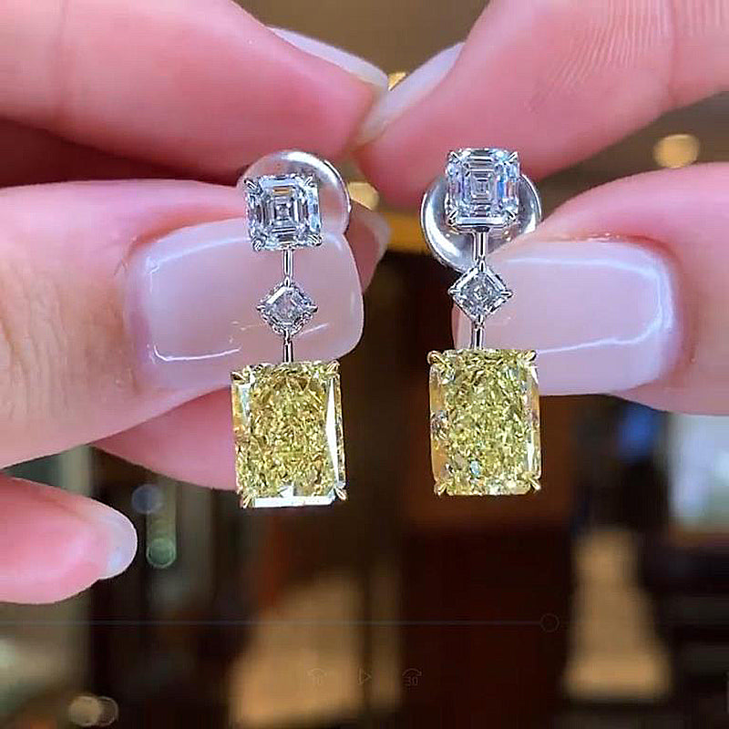6.5Ct Elegant Radiant Cut Yellow Sapphire Women's Earrings In Sterling Silver
