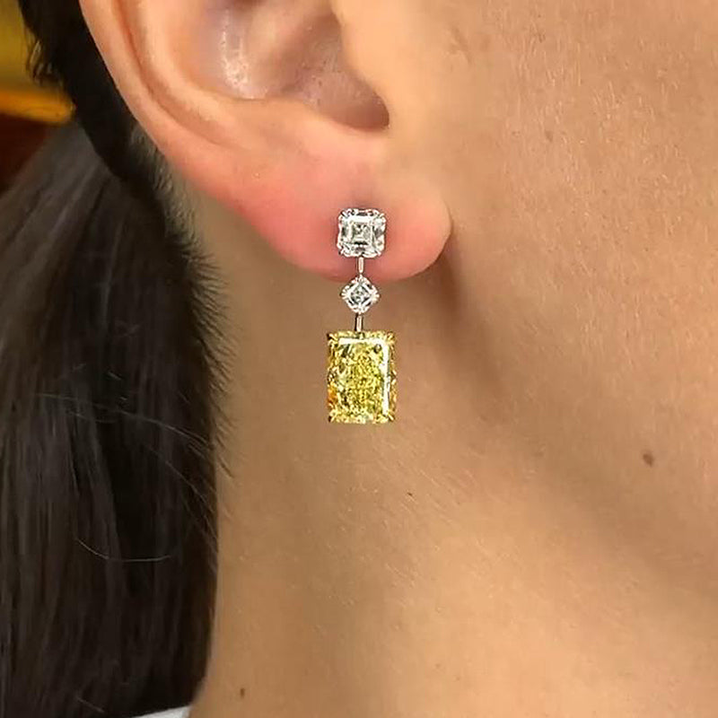 6.5Ct Elegant Radiant Cut Yellow Sapphire Women's Earrings In Sterling Silver