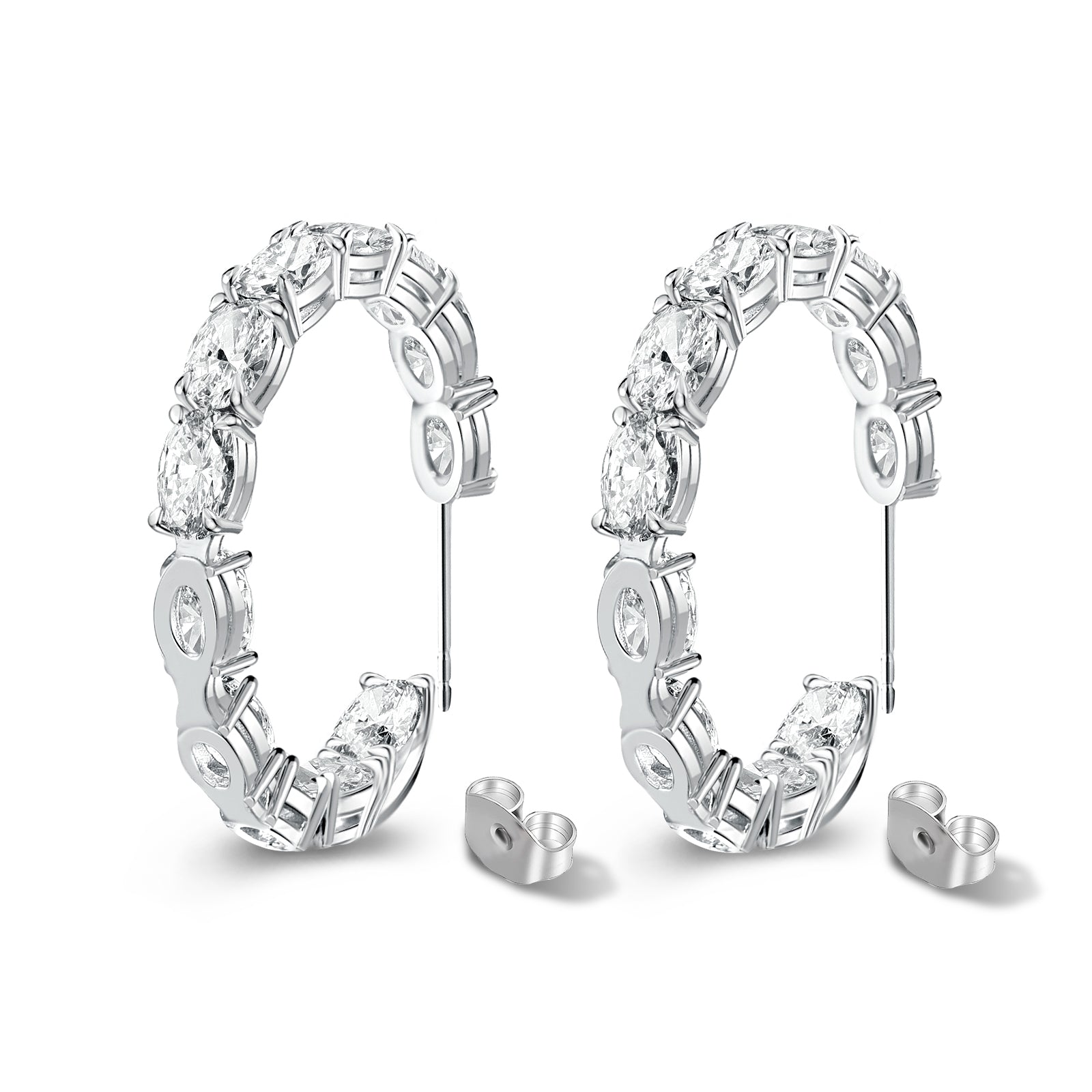 3.2Ct Sparkle Oval Cut Women's Hoop Earrings In Sterling Silver