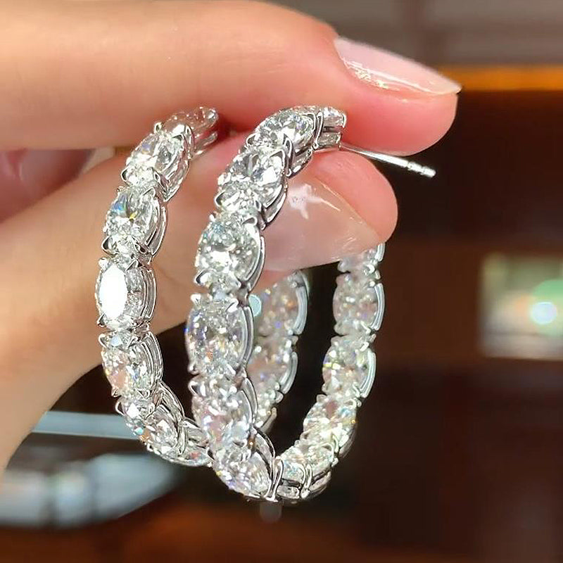 3.2Ct Sparkle Oval Cut Women's Hoop Earrings In Sterling Silver