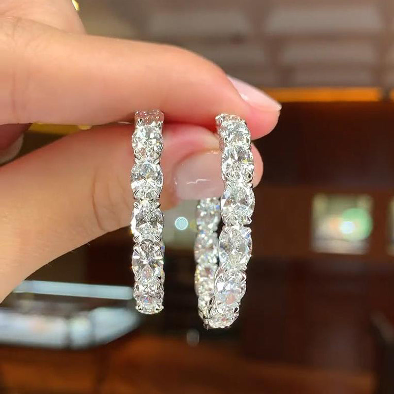 3.2Ct Sparkle Oval Cut Women's Hoop Earrings In Sterling Silver