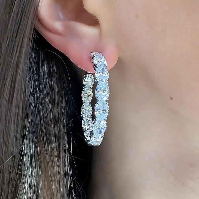 3.2Ct Sparkle Oval Cut Women's Hoop Earrings In Sterling Silver
