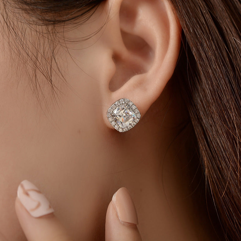 2.0Ct Stunning Halo Cushion Cut Women's Earrings In Sterling Silver