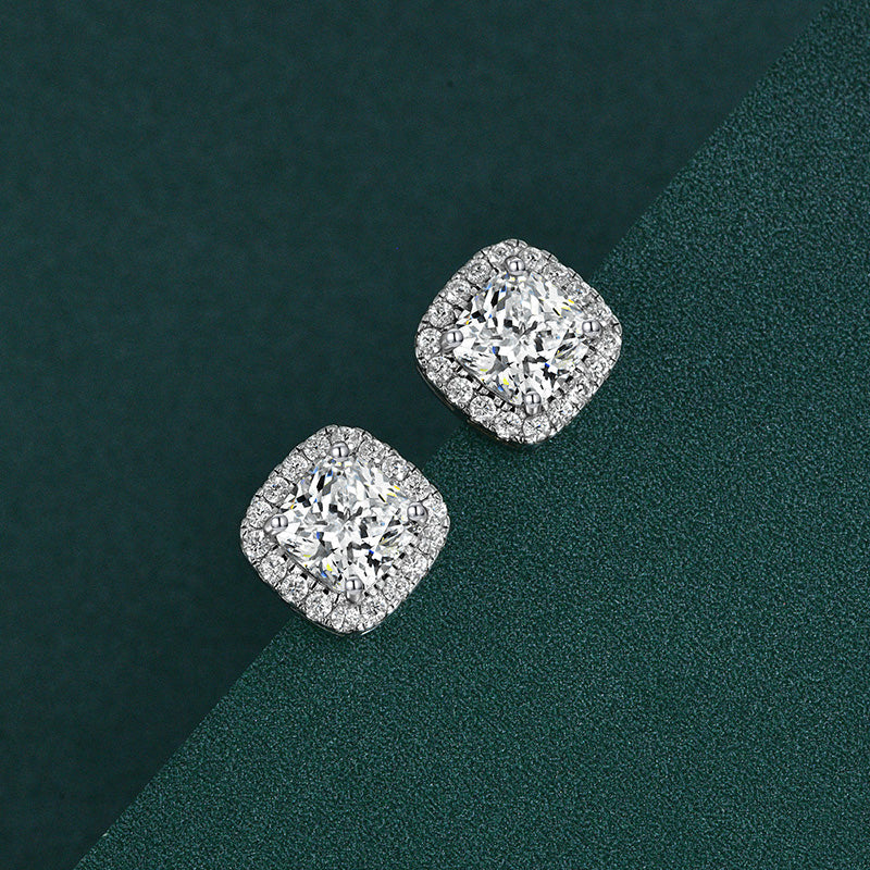 2.0Ct Stunning Halo Cushion Cut Women's Earrings In Sterling Silver
