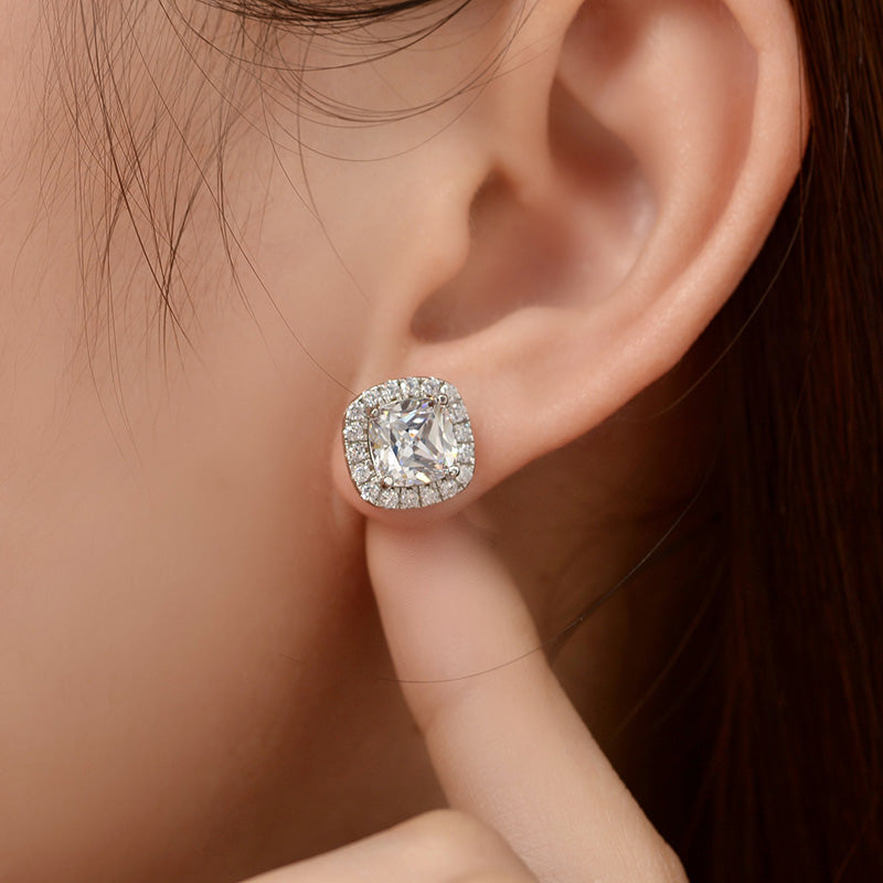 2.0Ct Stunning Halo Cushion Cut Women's Earrings In Sterling Silver